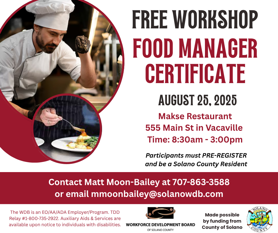 Food Manager Certificate workshop August 25, 2025